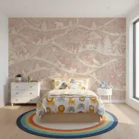 Whimsical Forest Animals Pink Wall Mural