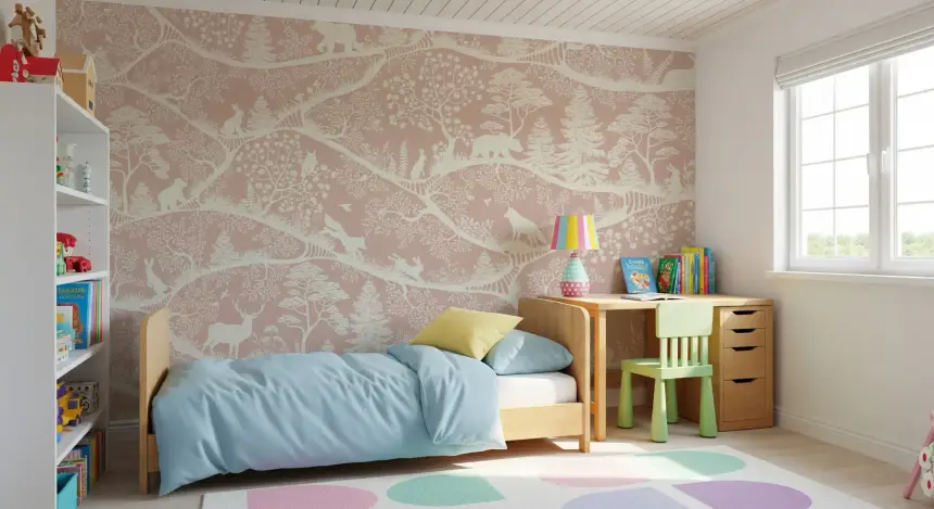Nordic Nature Pink White Wall Mural