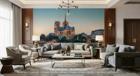 Parisian Notre Dame Cathedral River View Wall Mural