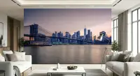 Manhattan Skyline Sunset Brooklyn Bridge Wallpaper