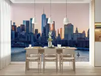 Golden Hour Manhattan Skyline Wallpaper with Brooklyn Bridge