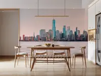 Dusky Rose Manhattan Skyline Waterfront Wallpaper