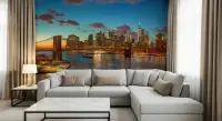 Vibrant NYC Skyline and Brooklyn Bridge Wall Mural