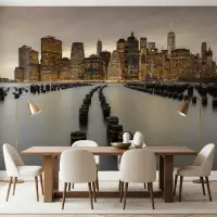 Manhattan Skyline Night Cityscape Wall Mural