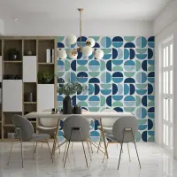 Modern Blue Geometric Semi-Circle Wallpaper