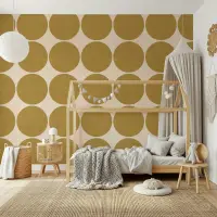 Modern Ochre Textured Circles Pattern Wallpaper
