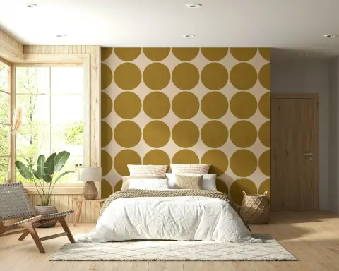 Modern Ochre Textured Circles Pattern Wallpaper