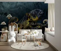 Majestic Golden Octopus Abstract Wall Mural