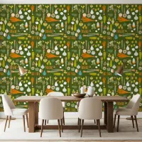 Retro Harvest Vegetable Pattern Wallpaper