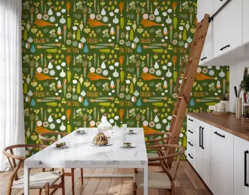 Retro Harvest Vegetable Pattern Wallpaper