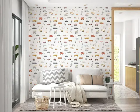 Playful Vehicles Pattern Kids' Wallpaper