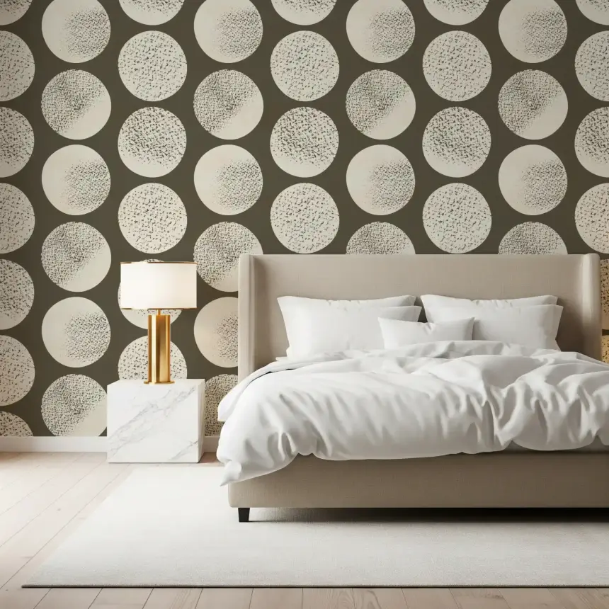 Organic Polka Dots Stippled Modern Cream on Dark Brown Wallpaper
