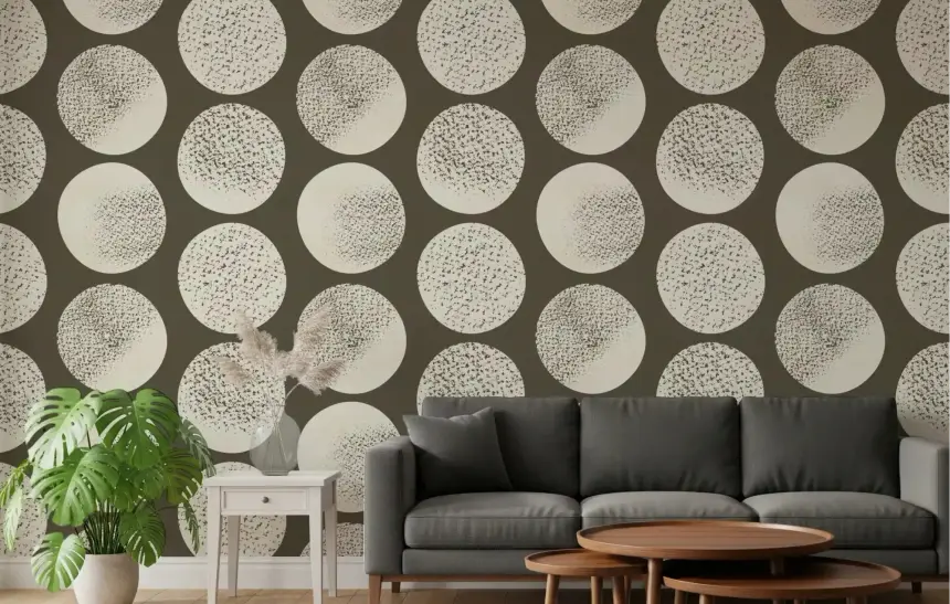Organic Polka Dots Stippled Modern Cream on Dark Brown Wallpaper