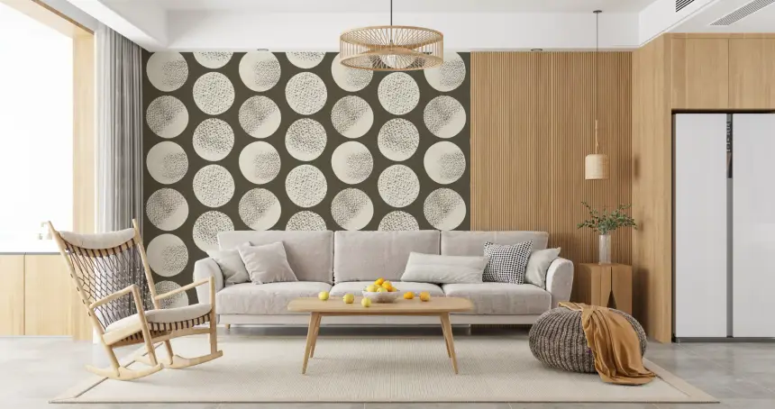 Organic Polka Dots Stippled Modern Cream on Dark Brown Wallpaper