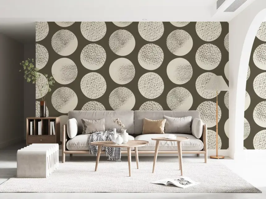 Organic Polka Dots Stippled Modern Cream on Dark Brown Wallpaper