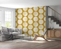 Contemporary Textured Circles Mustard Wall Mural