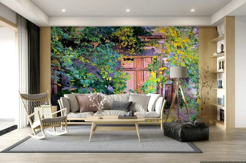 Overgrown Doorway: Nature's Embrace of Abandoned Ruins Wall Mural