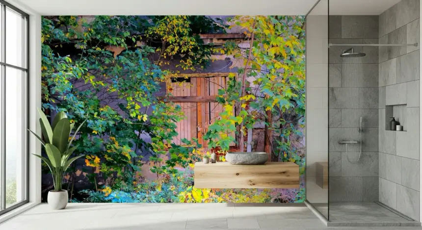 Overgrown Doorway: Nature's Embrace of Abandoned Ruins Wall Mural