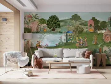 Pahari Krishna Leela Scenic Wall Mural