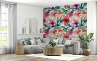 Vibrant Watercolor Bloomscape Floral Wall Mural