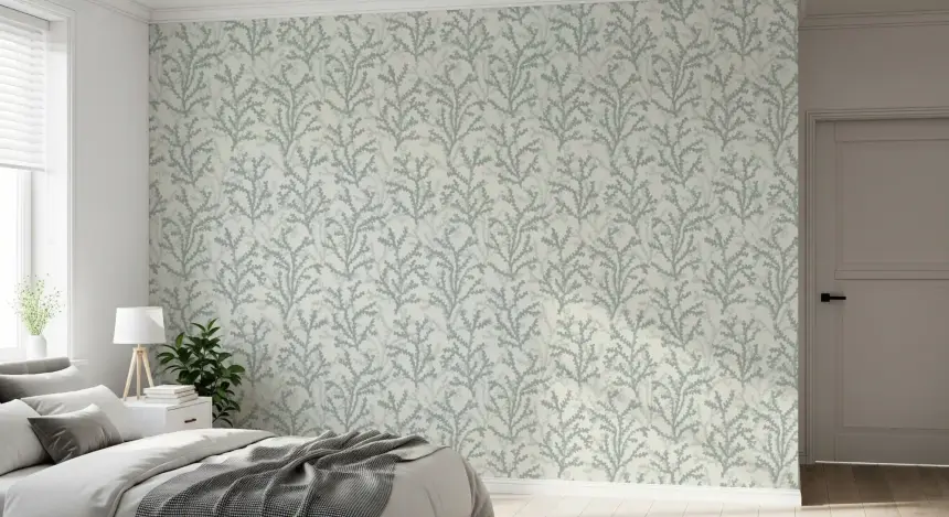 Painted Coraline Greenish Grey Wallpaper