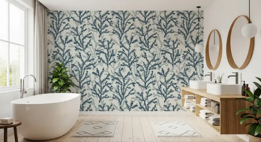 Painted Coraline Indian Teal Wallpaper