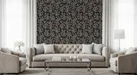 Dark Navy Gold Botanical Pattern Wallpaper
