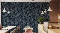 Deep Blue Abstract Botanical Pattern Wallpaper