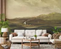 Serene Painted River Valley Wall Mural
