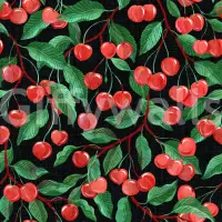 Lush Red Cherries Botanical Pattern Wallpaper
