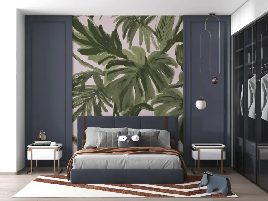 Painterly Palms Blush Tropical Foliage Wall Mural