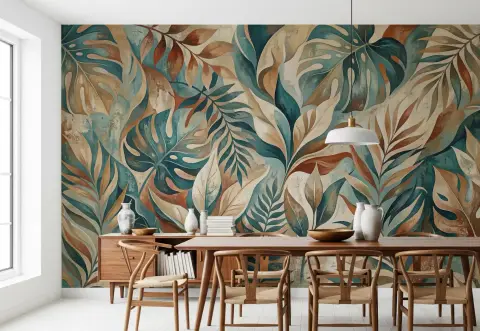 Abstract Painterly Tropical Foliage Wall Mural