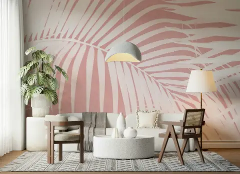 Blush Pink Tropical Palm Leaf Wall Mural