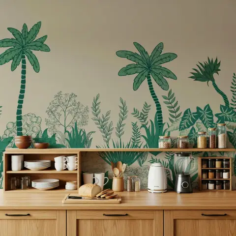 Lush Green Tropical Palm Foliage Wall Mural