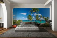 Azure Ocean Palm Tree Coastal Vista Wallpaper Mural
