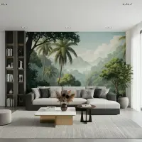 Misty Mountain Tropical Jungle Wall Mural