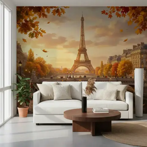 Eiffel Tower Autumn Sunset Wall Mural