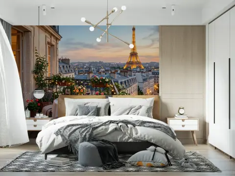 Romantic Paris Sunset Balcony Wall Mural