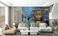 Romantic Paris Carousel Night Wall Mural