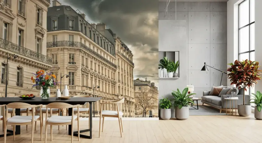 Parisian Facades & Dramatic Skies Wall Mural
