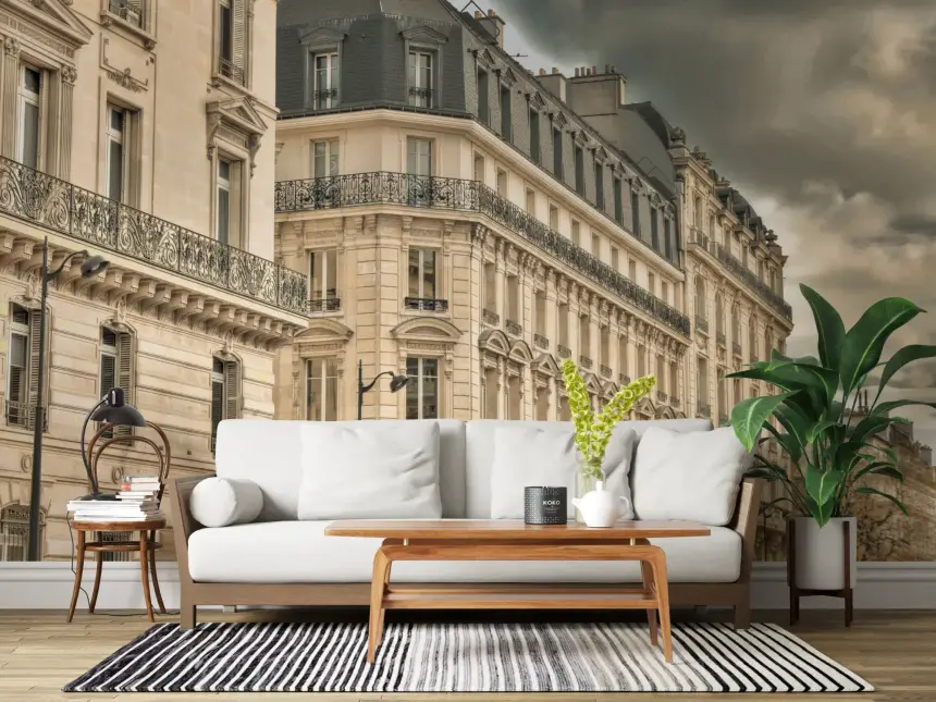 Parisian Facades & Dramatic Skies Wall Mural