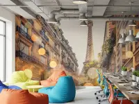 Golden Hour Parisian Street Wall Mural