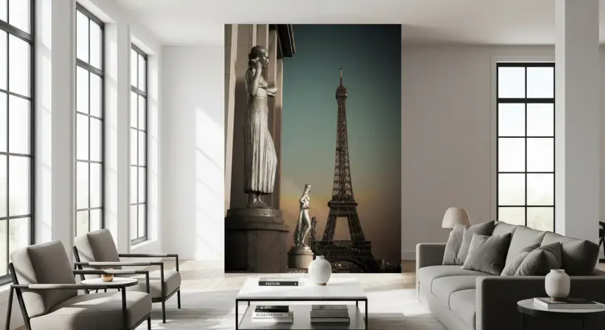Parisian Grandeur: Statues & Eiffel Tower Wall Mural