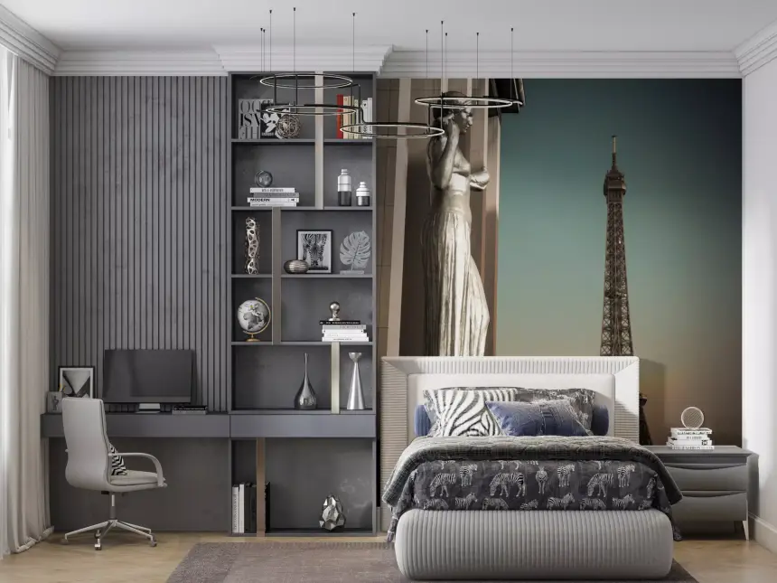 Parisian Grandeur: Statues & Eiffel Tower Wall Mural