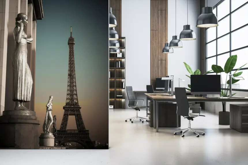Parisian Grandeur: Statues & Eiffel Tower Wall Mural
