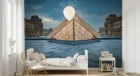 Parisian Louvre Pyramid and Palace Architectural Wall Mural