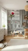 Romantic Red Rose Parisian Cityscape Wall Mural 4