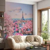 Parisian Spring Blossom Eiffel Tower Wall Mural