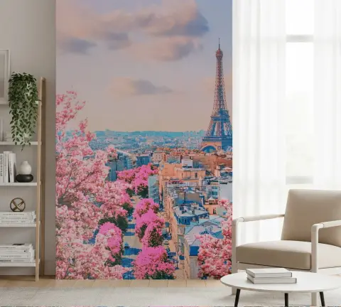 Parisian Spring Blossom Eiffel Tower Wall Mural