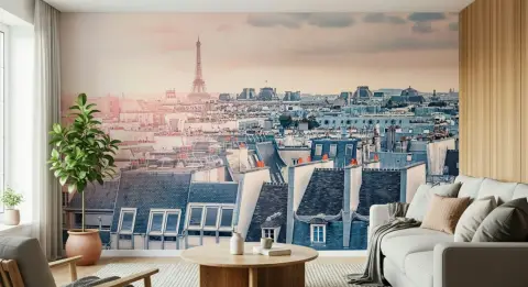 Eiffel Tower Parisian Rooftops Wall Mural